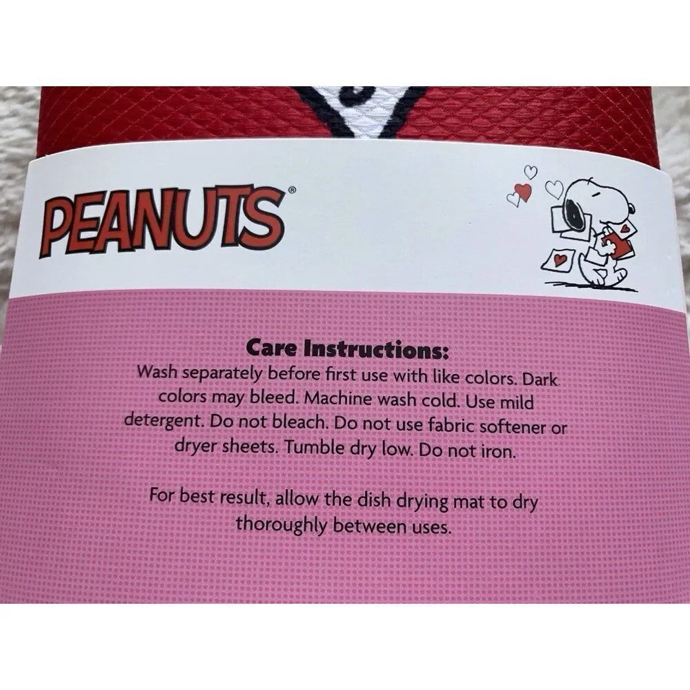 2 Pack Peanuts Snoopy‎ Valentines Heart Kitchen Dish Drying Mats 16” X 18” NEW